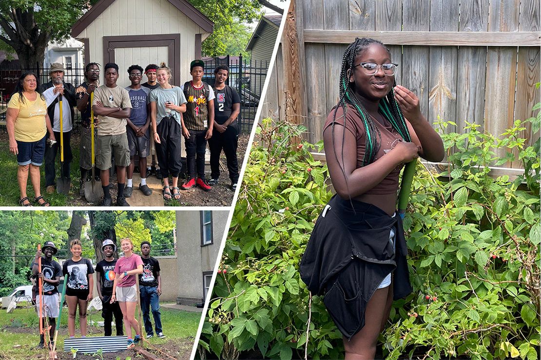 Interns working at the Celestial Garden in north Minneapolis